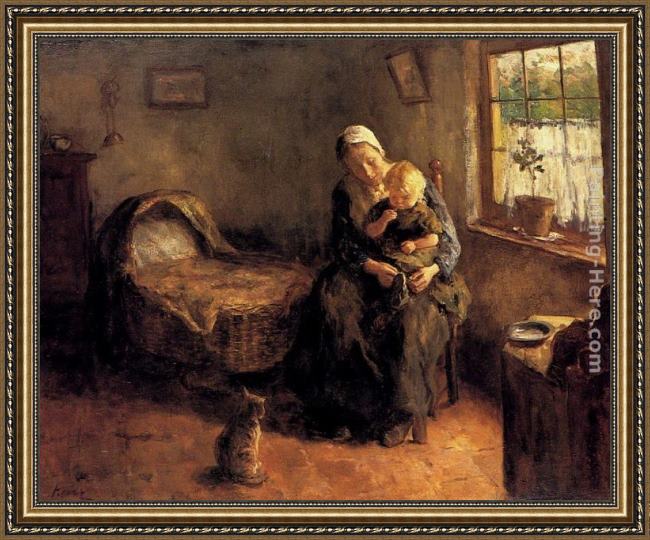 Framed Jacob Simon Hendrik Kever dressing the baby painting