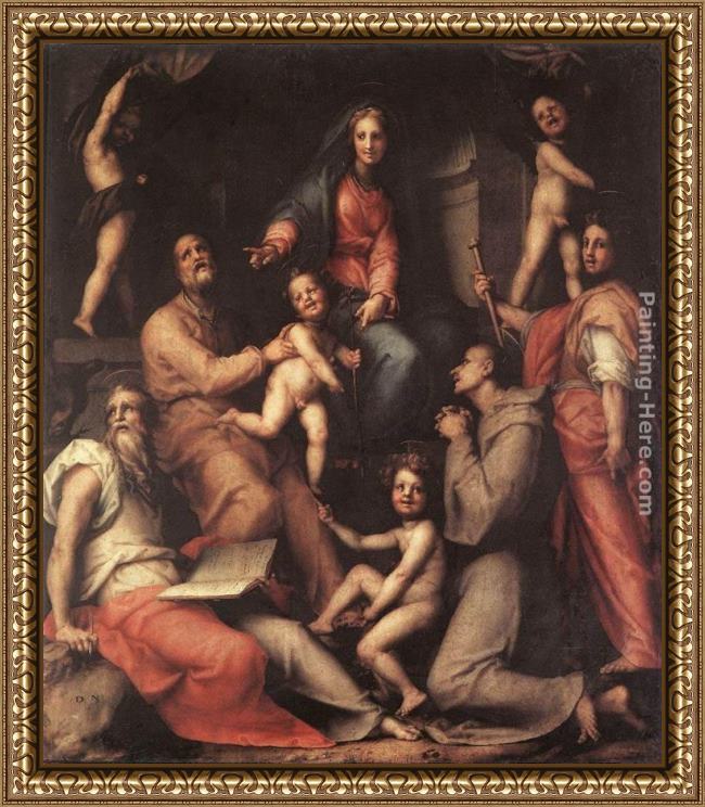 Framed Jacopo Pontormo madonna and child with saints painting
