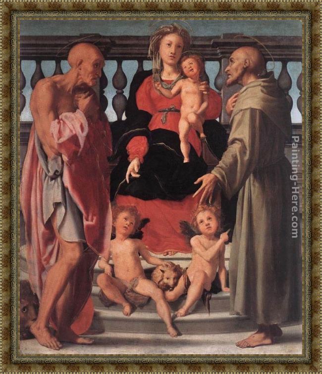 Framed Jacopo Pontormo madonna and child with two saints painting