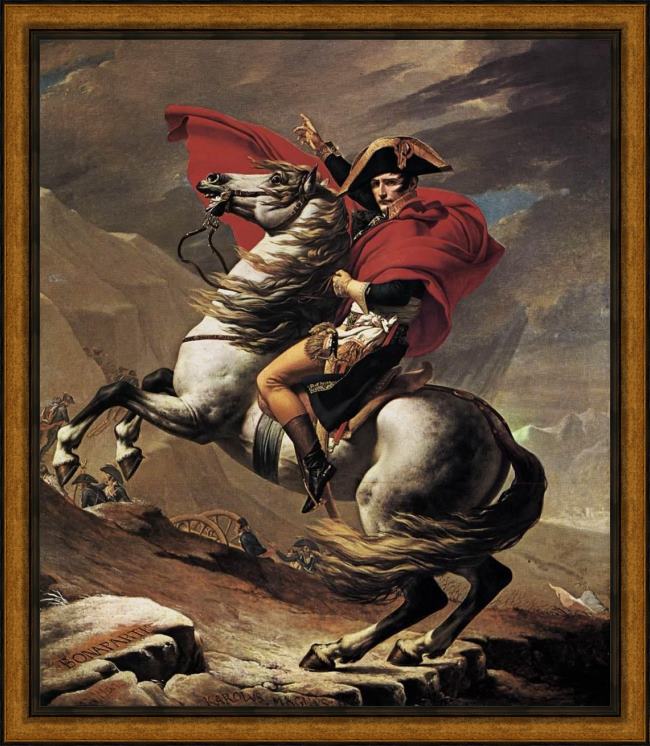 Framed Jacques-Louis David napoleon crossing the alps painting
