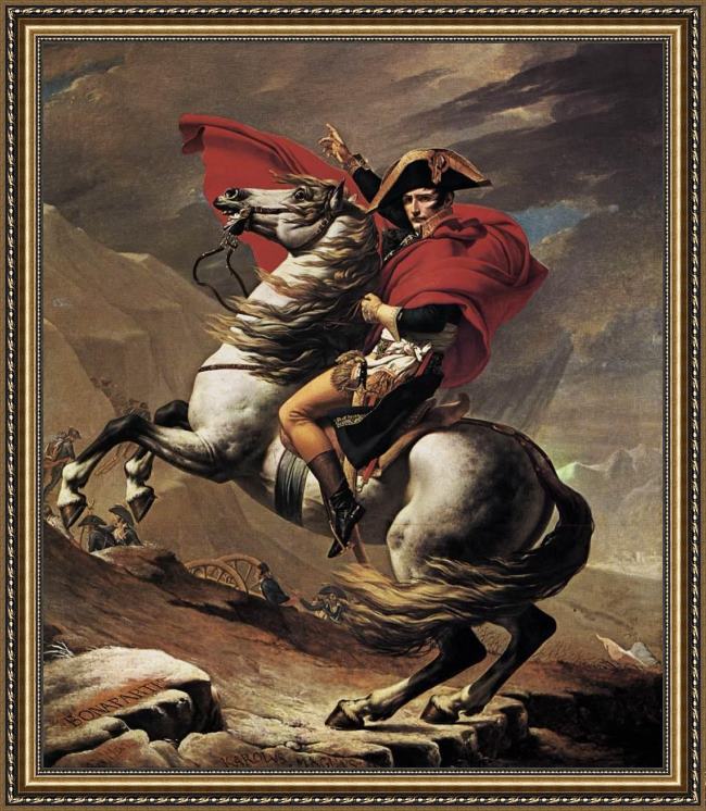 Framed Jacques-Louis David napoleon crossing the alps painting