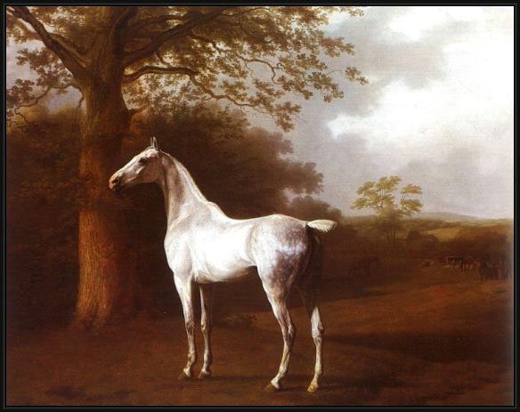 Framed Jacques Laurent Agasse white horse in pasture painting