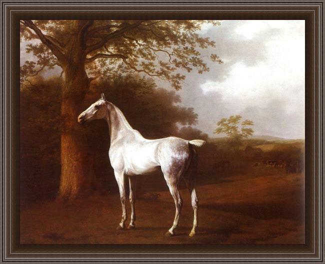 Framed Jacques Laurent Agasse white horse in pasture painting