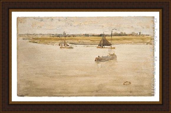 Framed James Abbott McNeill Whistler gold and brown dordrecht painting