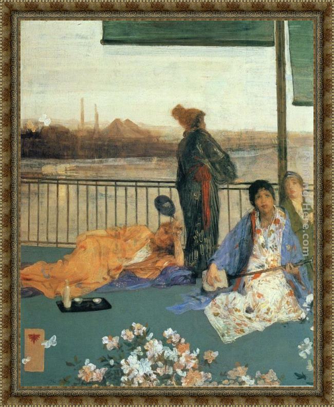Framed James Abbott McNeill Whistler variations in flesh colour and green the balcony painting