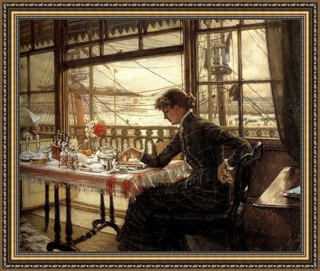 Framed James Jacques Joseph Tissot room overlooking the harbour painting