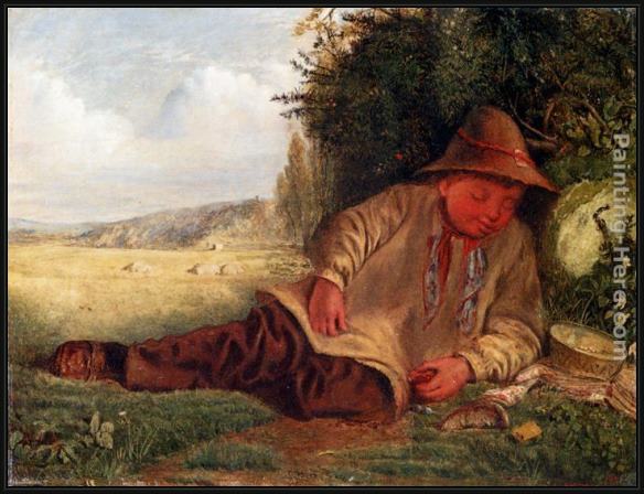 Framed James Smetham afternoon rest painting