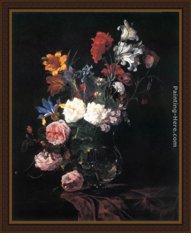 Framed Jan Fyt vase of flowers painting