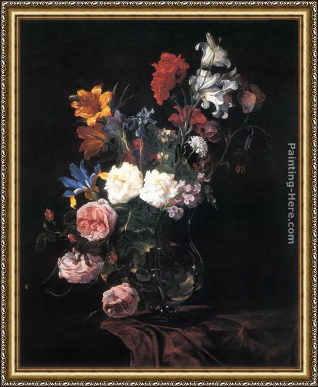 Framed Jan Fyt vase of flowers painting