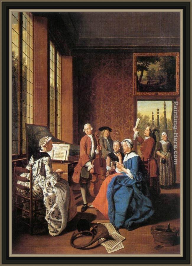 Framed Jan Jozef Horemans II concert in an interior painting