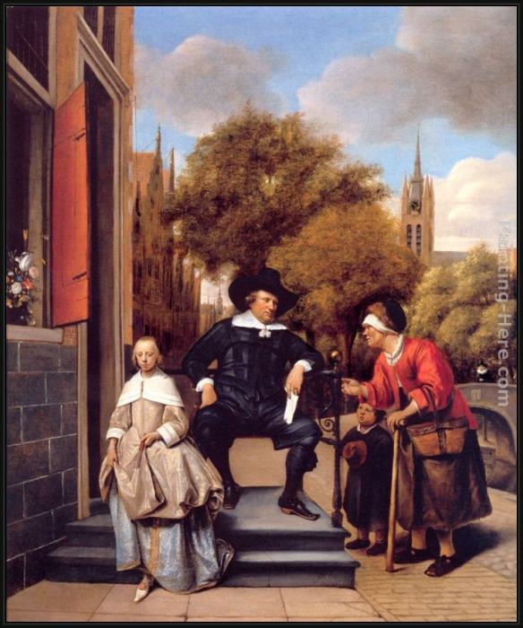 Framed Jan Steen a burgher of delft and his daughter painting