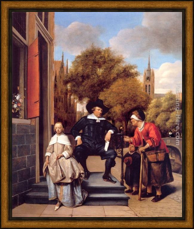 Framed Jan Steen a burgher of delft and his daughter painting