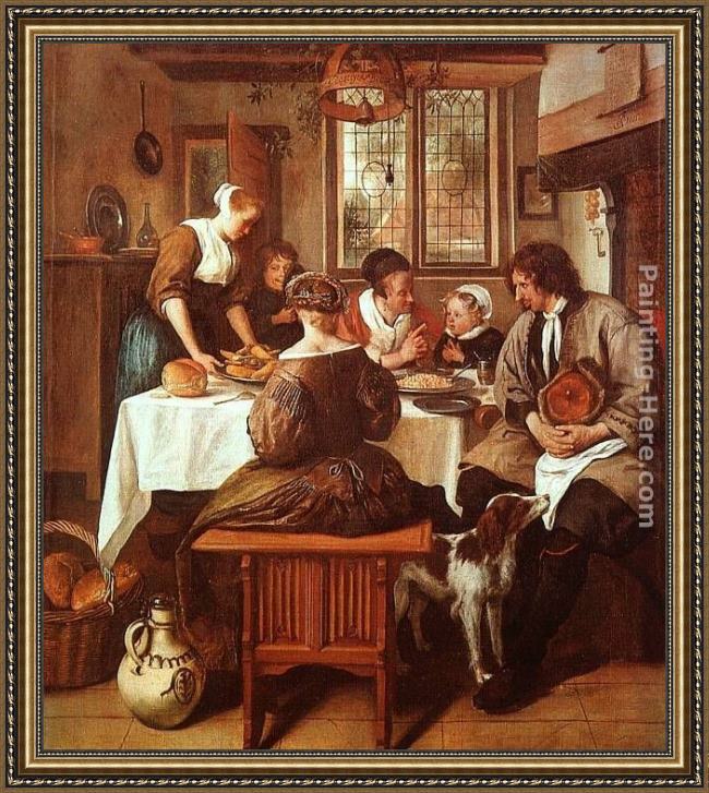 Framed Jan Steen grace before the meal painting