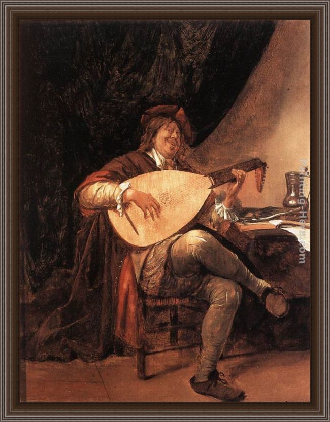 Framed Jan Steen self-portrait as a lutenist painting