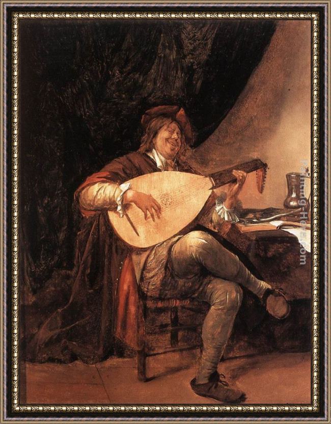 Framed Jan Steen self-portrait as a lutenist painting