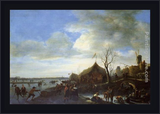 Framed Jan Steen winter landscape painting
