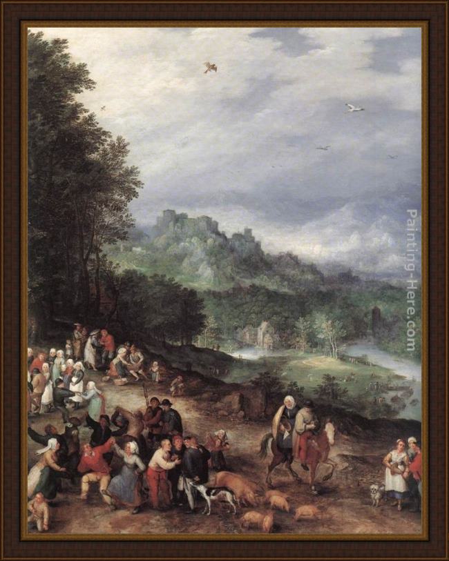 Framed Jan the elder Brueghel a flemish fair (detail) painting