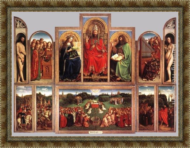 Framed Jan van Eyck the ghent altarpiece (wings open) painting