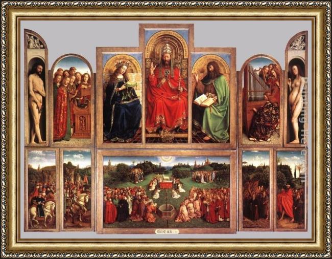 Framed Jan van Eyck the ghent altarpiece (wings open) painting