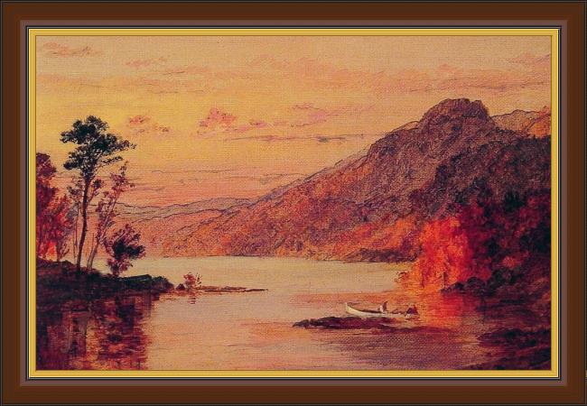 Framed Jasper Francis Cropsey lake scene, catskill mountains painting