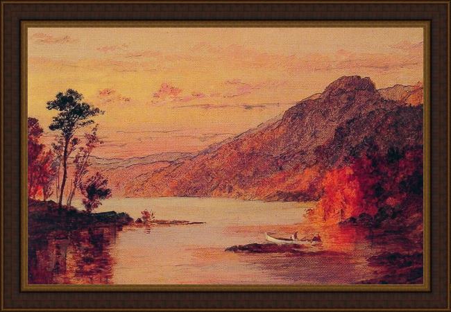 Framed Jasper Francis Cropsey lake scene, catskill mountains painting