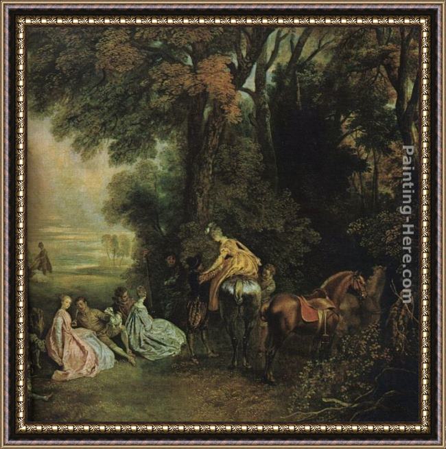 Framed Jean-Antoine Watteau a halt during the chase painting