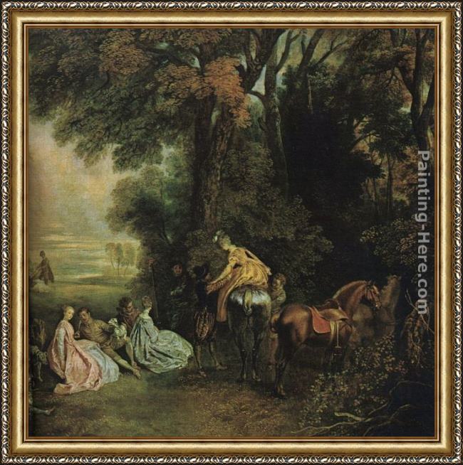 Framed Jean-Antoine Watteau a halt during the chase painting