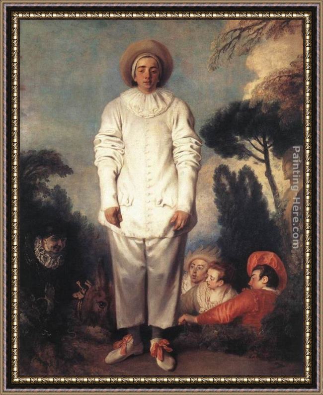 Framed Jean-Antoine Watteau gilles painting