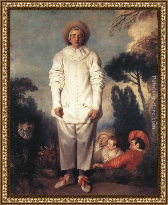 Framed Jean-Antoine Watteau gilles painting
