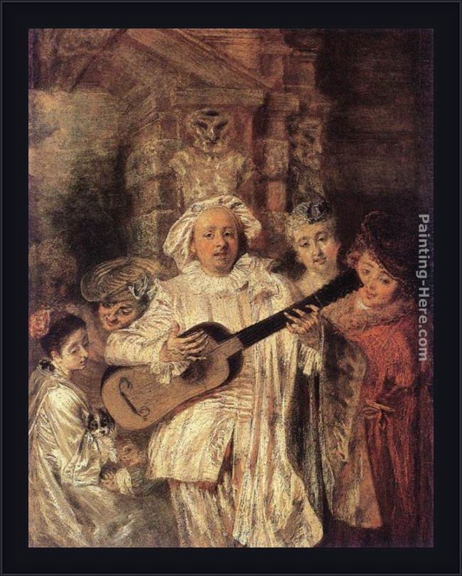 Framed Jean-Antoine Watteau gilles and his family painting