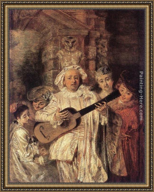Framed Jean-Antoine Watteau gilles and his family painting