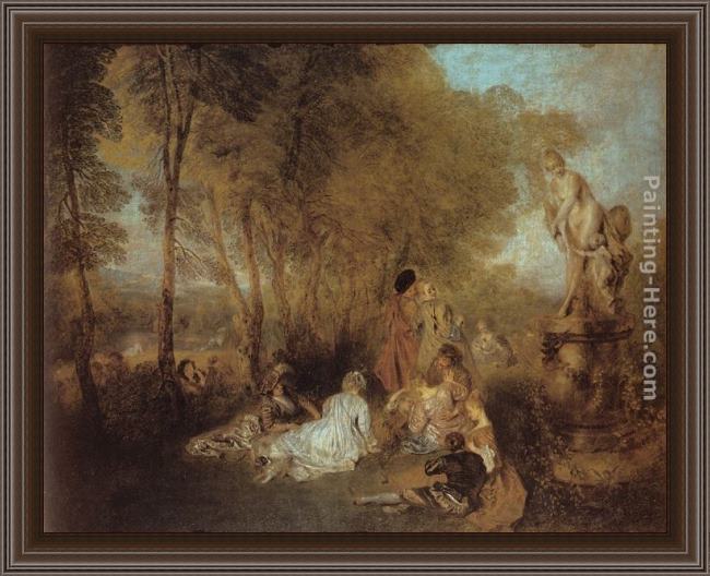 Framed Jean-Antoine Watteau la fête d'amour painting