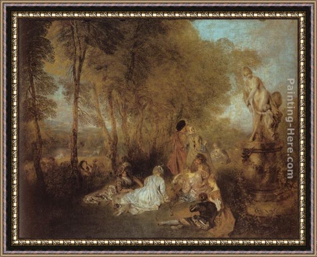 Framed Jean-Antoine Watteau la fête d'amour painting