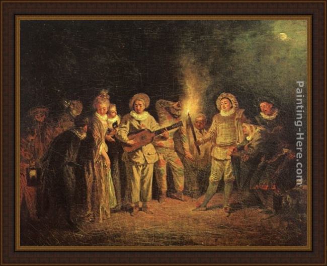 Framed Jean-Antoine Watteau the italian comedy painting