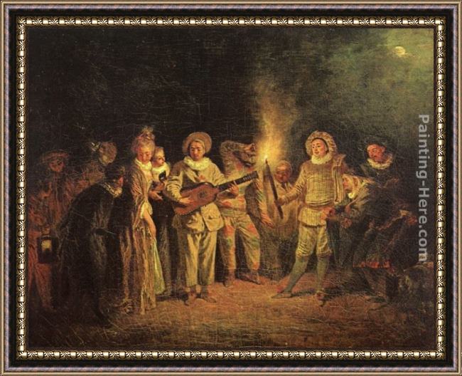 Framed Jean-Antoine Watteau the italian comedy painting