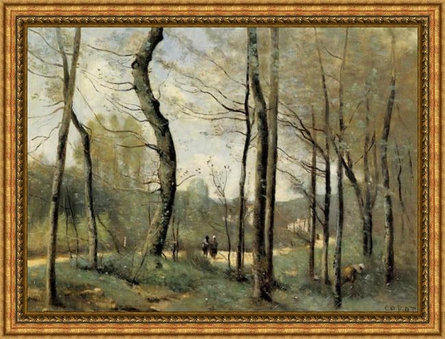 Framed Jean-Baptiste-Camille Corot first leaves, near nantes painting