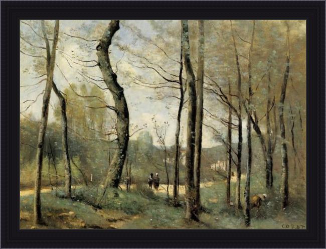Framed Jean-Baptiste-Camille Corot first leaves, near nantes painting