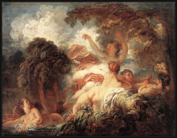 Framed Jean-Honore Fragonard the bathers painting