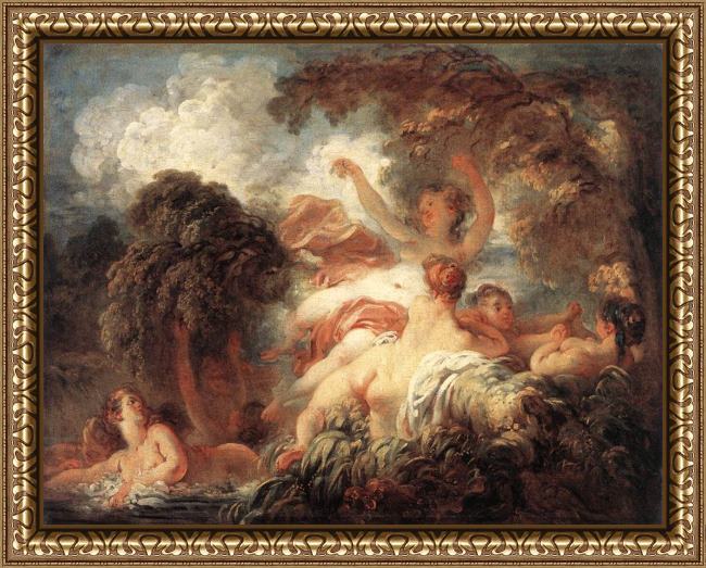 Framed Jean-Honore Fragonard the bathers painting