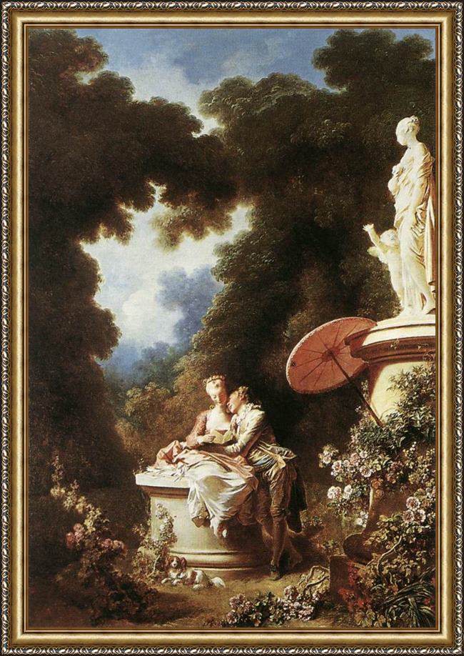 Framed Jean-Honore Fragonard the confession of love painting