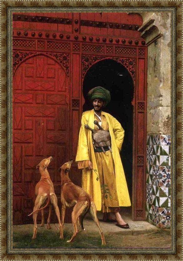 Framed Jean-Leon Gerome an arab and his dogs painting