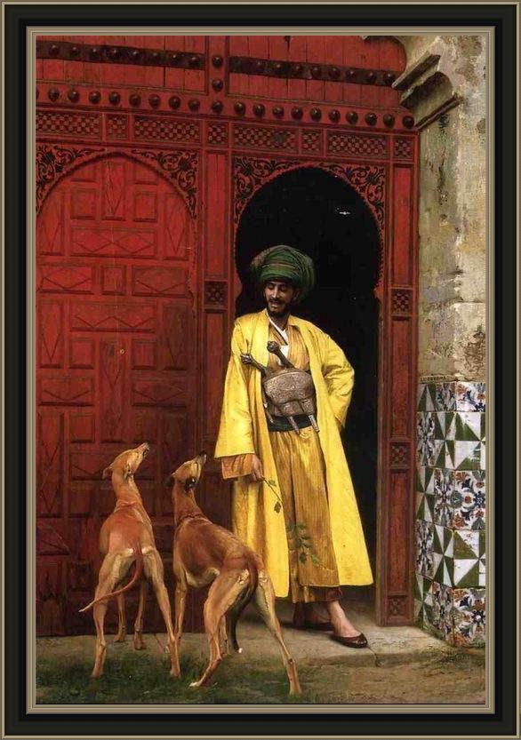 Framed Jean-Leon Gerome an arab and his dogs painting