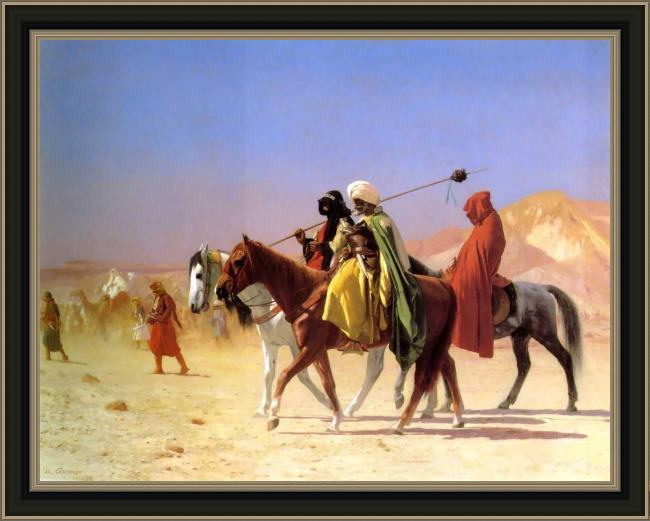 Framed Jean-Leon Gerome arabs crossing the desert painting