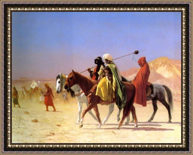 Framed Jean-Leon Gerome arabs crossing the desert painting