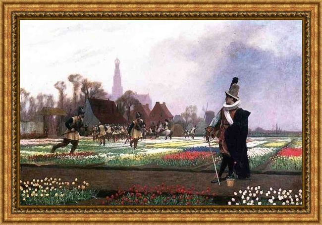 Framed Jean-Leon Gerome duel among the tulips painting
