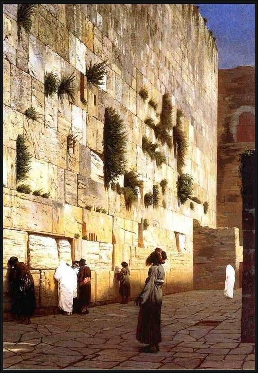 Framed Jean-Leon Gerome solomon's wall jerusalem (or the wailing wall) painting