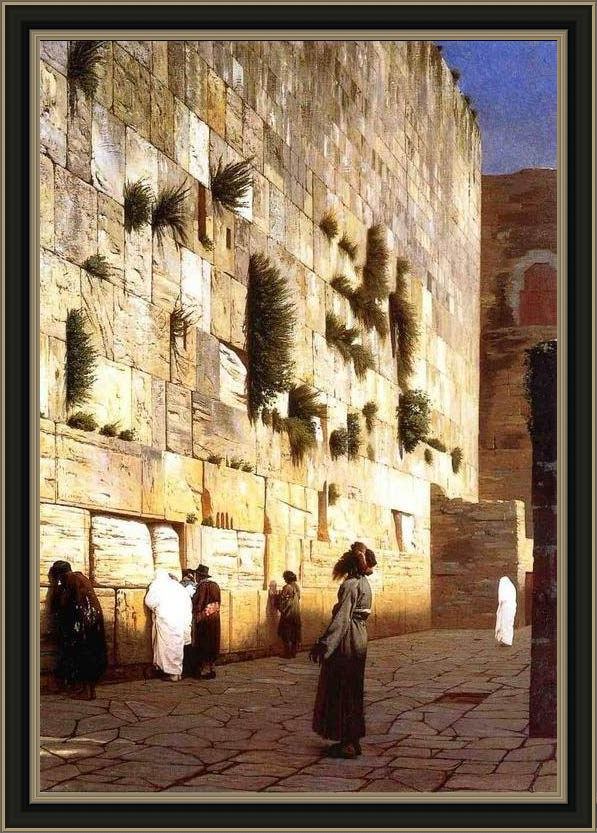 Framed Jean-Leon Gerome solomon's wall jerusalem (or the wailing wall) painting