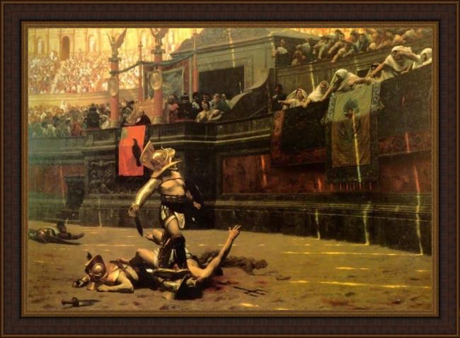 Framed Jean-Leon Gerome thumbs down painting