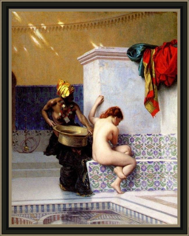 Framed Jean-Leon Gerome turkish bath or moorish bath painting