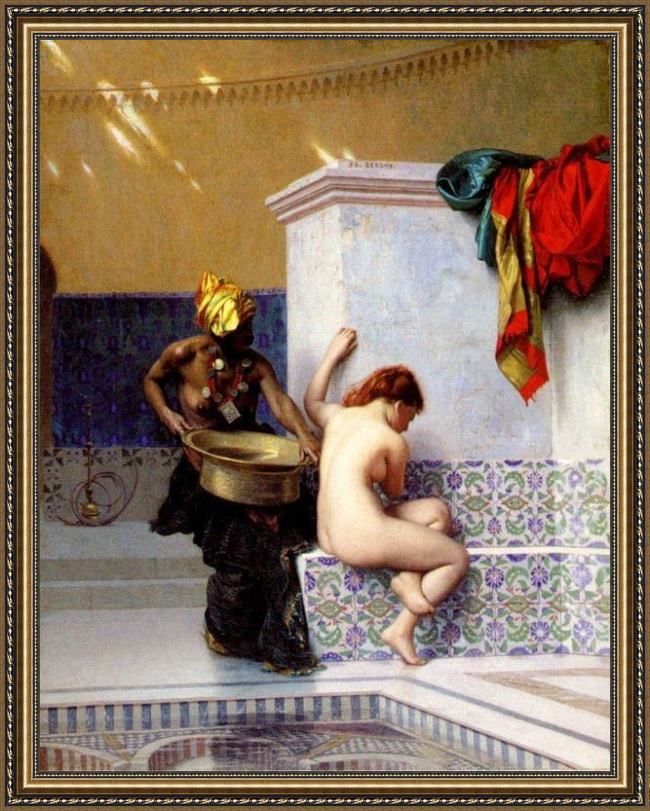 Framed Jean-Leon Gerome turkish bath or moorish bath painting